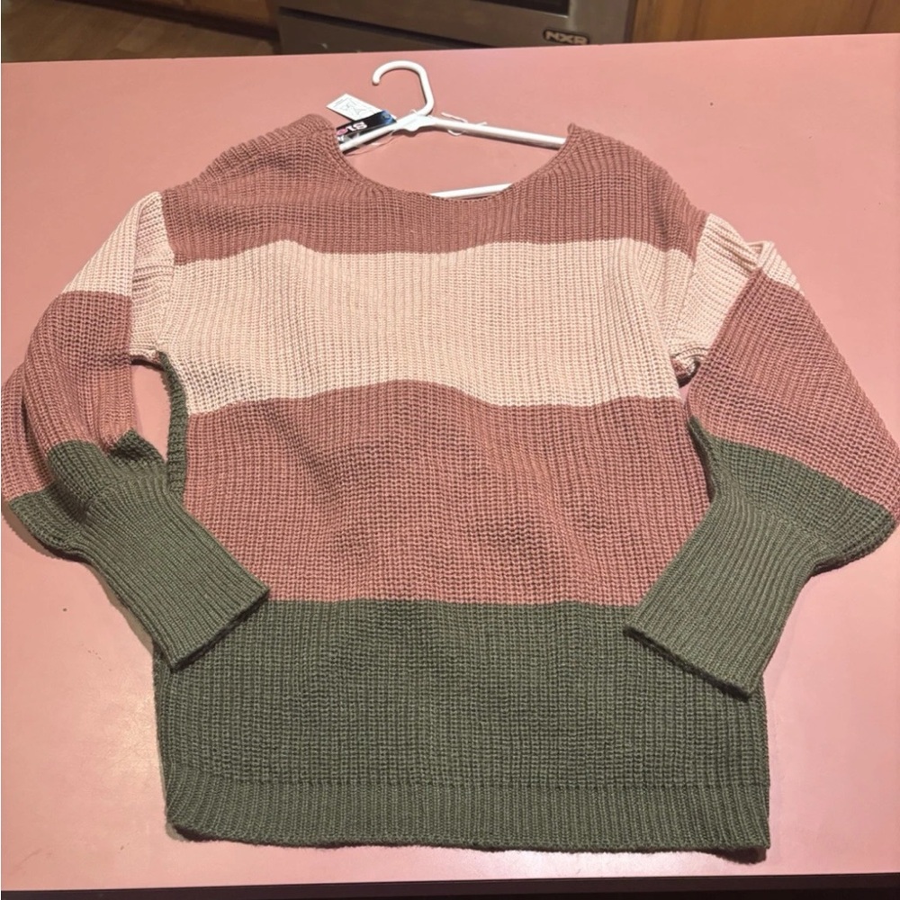 Striped Pink and Green Women's Sweater
